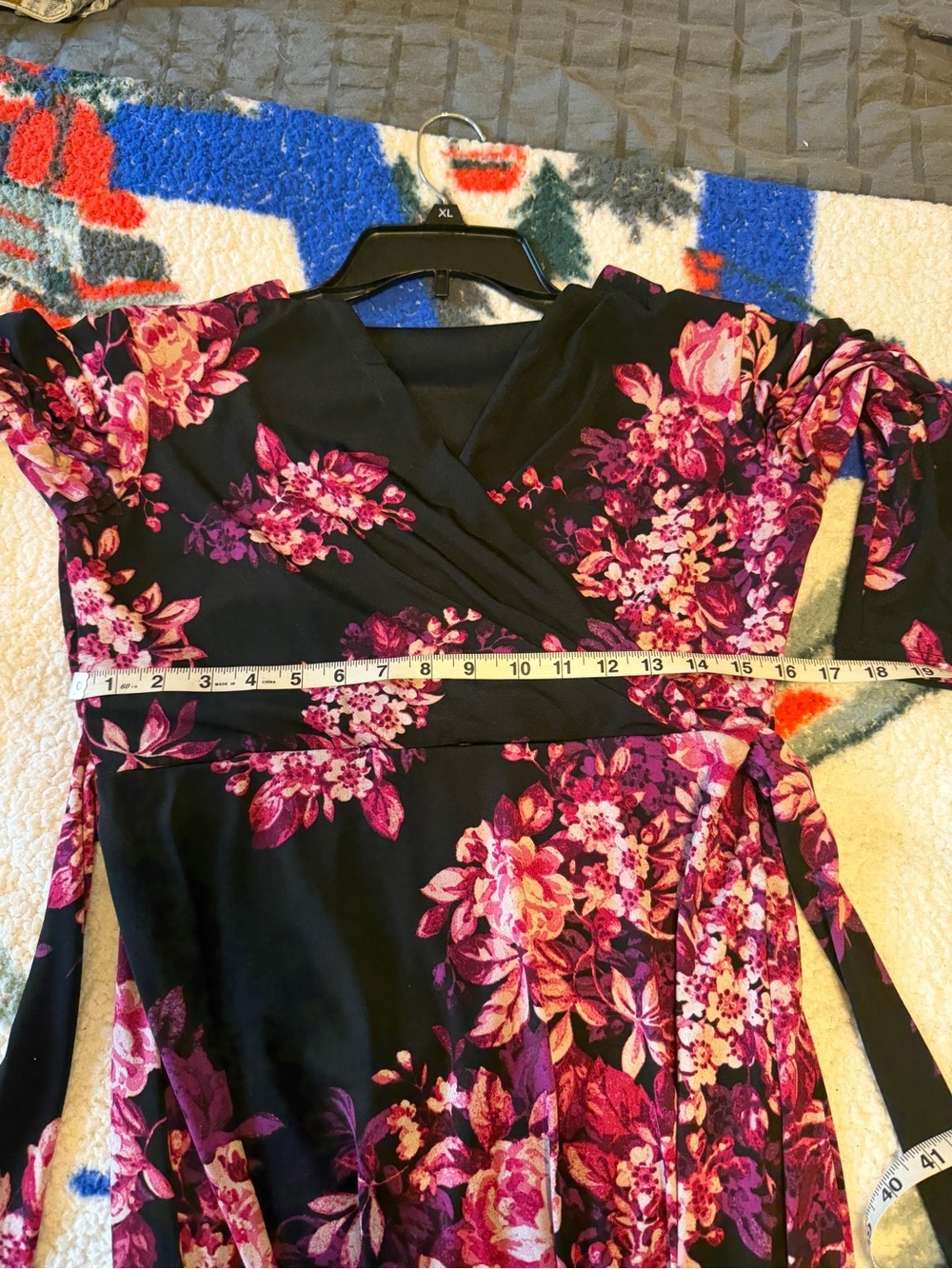Floral Wrap Dress in Black and Pink - Elegant Women's Dress - Picture 8 of 8
